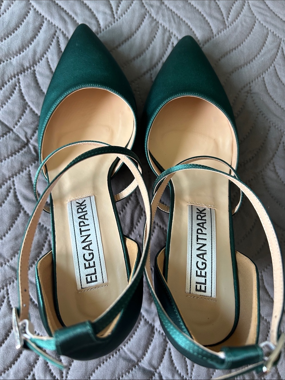 EUC - Gorgeous Jade Green Pointed Toe Ankle Strap Heels - Picture 6 of 10